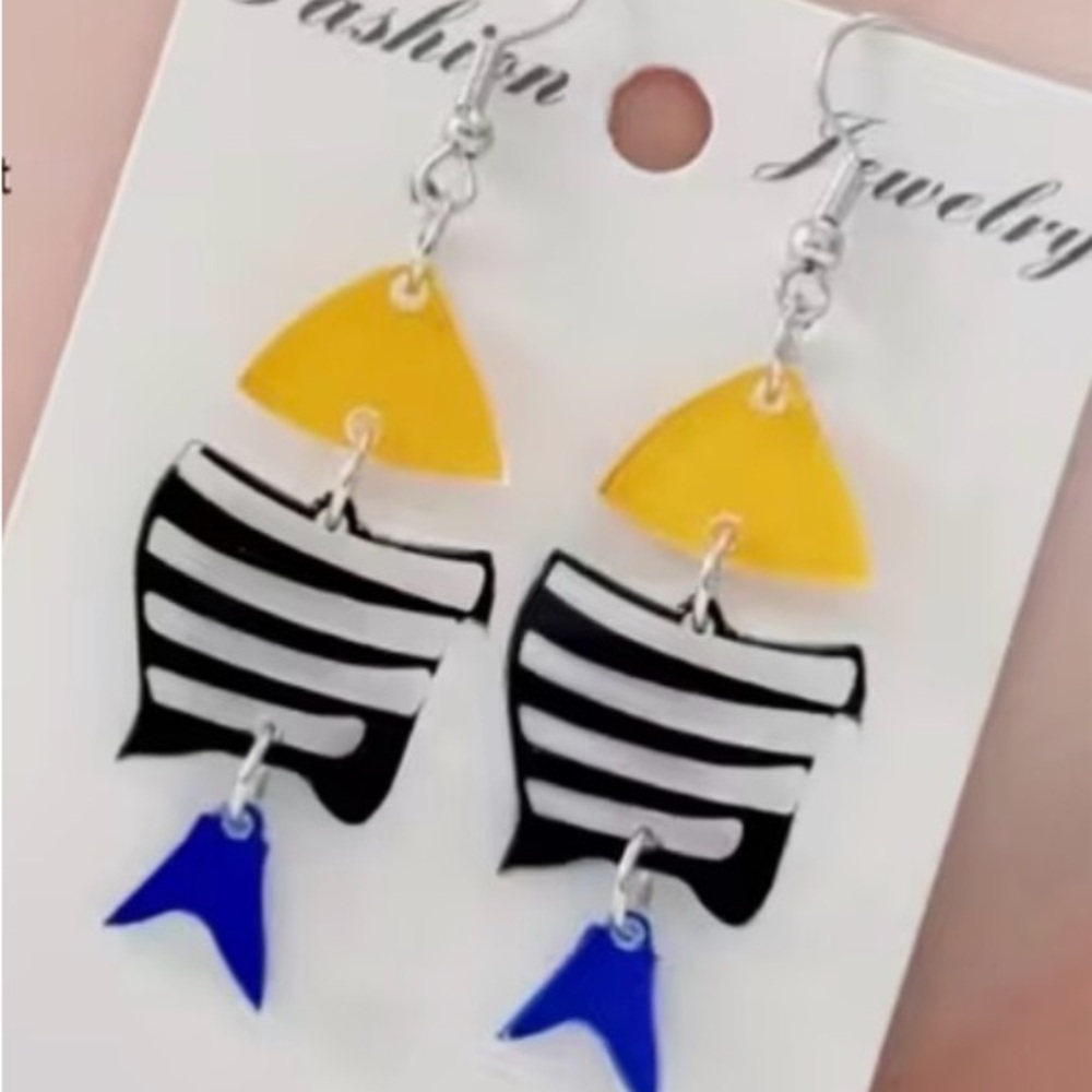 Striped Fish Dangle Earrings with Yellow Top